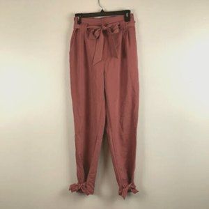 Grace Karin Women's Cropped Paper Bag Pants In Salmon Pink Size Medium